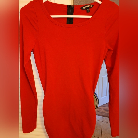 *SOLD Express |💃Stretchy Ruched Bodycon Long Red Dress Women's S/M - Picture 5 of 5